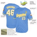 Personalized Light Blue Authentic Throwback Baseball Jersey with Custom Name & Number - White Yellow Mesh Team Design Personalized