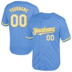 Personalized Light Blue Authentic Throwback Baseball Jersey with Custom Name & Number - White Yellow Mesh Team Design Personalized