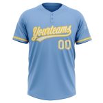 Custom Name Number Softball Jersey Unisex Light Blue Yellow Two-Button Design - Personalized Team Apparel Personalized Light