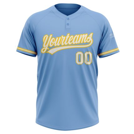 Custom Name Number Softball Jersey Unisex Light Blue Yellow Two-Button Design - Personalized Team Apparel Personalized Light