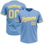 Custom Name Number Softball Jersey Unisex Light Blue Yellow Two-Button Design - Personalized Team Apparel Personalized Light