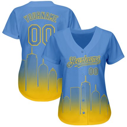 Custom Name & Number 3D Boston City Edition Baseball Jersey - Light Blue Yellow Fade Authentic Fashion Jersey Personalized