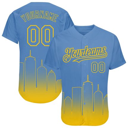 Custom Name & Number 3D Boston City Edition Baseball Jersey - Light Blue Yellow Fade Authentic Fashion Jersey Personalized