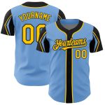 Custom Baseball Jersey with Personalized Name and Number - Light Blue Yellow Black Arm Shapes in 3 Colors Personalized Light