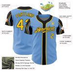 Custom Baseball Jersey with Personalized Name and Number - Light Blue Yellow Black Arm Shapes in 3 Colors Personalized Light