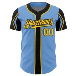 Custom Baseball Jersey with Personalized Name and Number - Light Blue Yellow Black Arm Shapes in 3 Colors Personalized Light