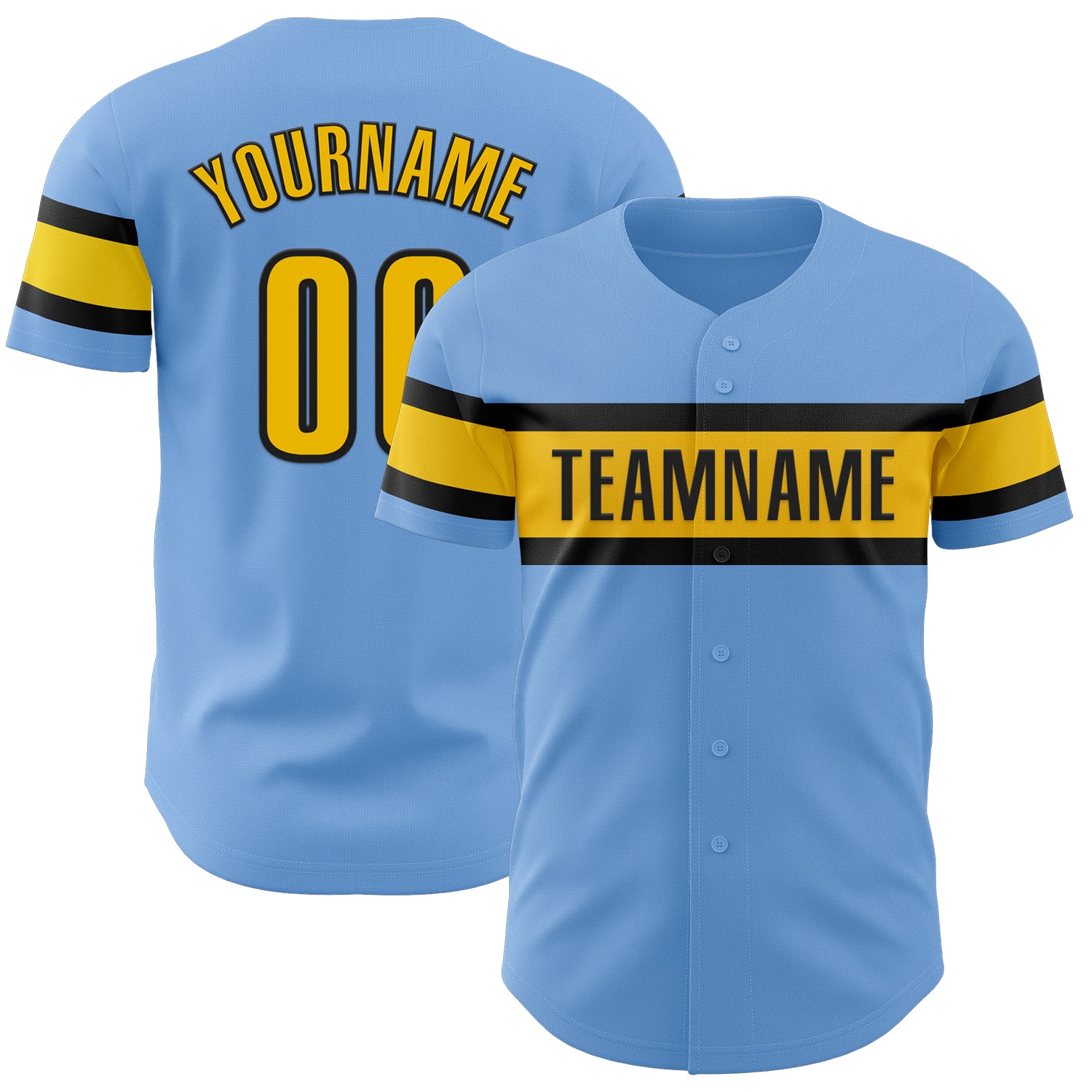 Personalized Authentic Baseball Jersey Light Blue Yellow Black Color Combo Personalized Light Blue Yellow-Black Authentic