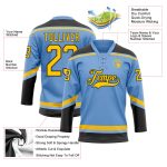 Custom Name and Number Hockey Jersey - Light Blue Yellow-Black Lace Neck Design Personalized Light Blue Yellow-Black Hockey