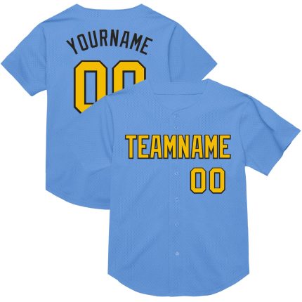 Personalized Light Blue Yellow Black Mesh Baseball Jersey - Authentic Throwback Style Personalized Light Blue Yellow-Black