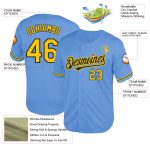 Custom Personalized Authentic Baseball Jersey in Light Blue Yellow-Black Mesh with Team Name and Number Personalized Light