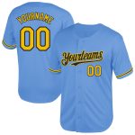 Custom Personalized Authentic Baseball Jersey in Light Blue Yellow-Black Mesh with Team Name and Number Personalized Light