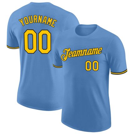 Custom Team Performance T-Shirt with Name and Number - Light Blue Yellow-Black Color Options Personalized Light Blue Yellow-Black