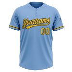 Custom Name and Number Softball Jersey Unisex Two-Button Light Blue Yellow-Black Design Personalized Light Blue Yellow-Black