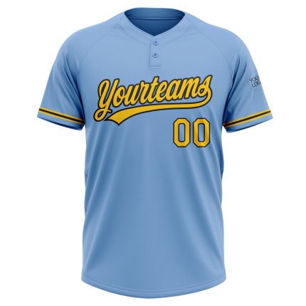 Custom Name and Number Softball Jersey Unisex Two-Button Light Blue Yellow-Black Design Personalized Light Blue Yellow-Black
