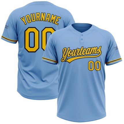 Custom Name and Number Softball Jersey Unisex Two-Button Light Blue Yellow-Black Design Personalized Light Blue Yellow-Black