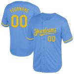 Custom Authentic Light Blue Yellow Mesh Baseball Jersey with Personalized Name and Number Personalized Light Blue Yellow