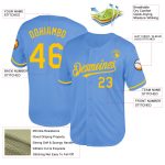 Custom Authentic Light Blue Yellow Mesh Baseball Jersey with Personalized Name and Number Personalized Light Blue Yellow