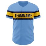 Personalized Authentic Baseball Jersey in Light Blue with Yellow and Navy Trim Personalized Light Blue Yellow-Navy Authentic