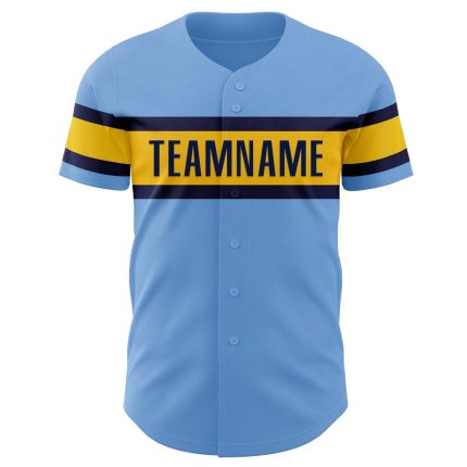 Personalized Authentic Baseball Jersey in Light Blue with Yellow and Navy Trim Personalized Light Blue Yellow-Navy Authentic