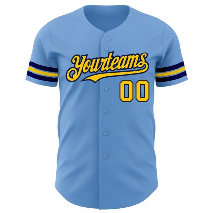 Custom Team Baseball Jersey Light Blue Yellow-Navy with Personalized Name and Number Personalized Light Blue Yellow-Navy