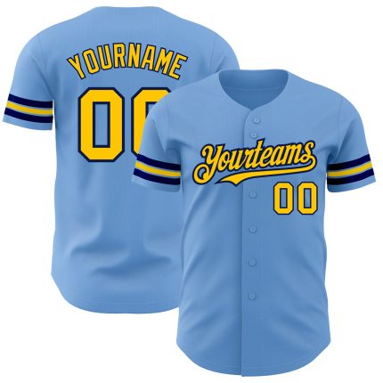 Custom Team Baseball Jersey Light Blue Yellow-Navy with Personalized Name and Number Personalized Light Blue Yellow-Navy