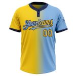 Custom Name & Number Unisex Softball Jersey - Light Blue Yellow-Navy Gradient Fashion Two-Button Design Personalized Light