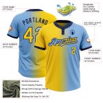 Custom Name & Number Unisex Softball Jersey - Light Blue Yellow-Navy Gradient Fashion Two-Button Design Personalized Light