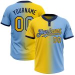Custom Name & Number Unisex Softball Jersey - Light Blue Yellow-Navy Gradient Fashion Two-Button Design Personalized Light