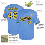 Custom Name and Number Personalized Light Blue Yellow-Navy Baseball Jersey - Authentic Throwback Mesh Jersey Personalized