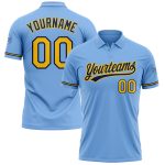 Customizable Light Blue Yellow-Navy Performance Golf Polo Shirt with Team Name and Number Personalized Light Blue Yellow-Navy