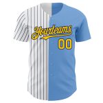 Custom Name Number Baseball Jersey - Light Blue Yellow-Navy Pinstripe Authentic Split Design Personalized Light Blue Yellow-Navy
