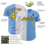 Custom Name Number Baseball Jersey - Light Blue Yellow-Navy Pinstripe Authentic Split Design Personalized Light Blue Yellow-Navy