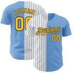 Custom Name Number Baseball Jersey - Light Blue Yellow-Navy Pinstripe Authentic Split Design Personalized Light Blue Yellow-Navy