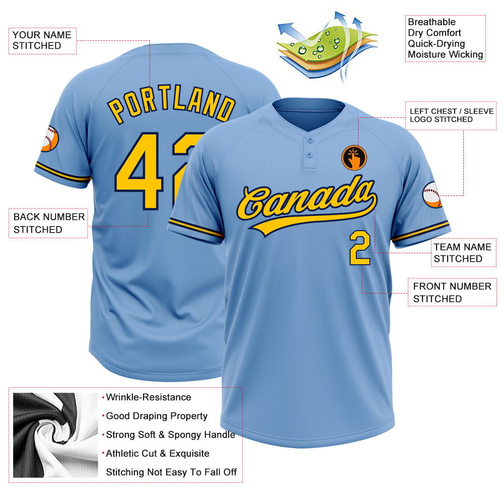 Personalized Light Blue Yellow-Navy Two-Button Unisex Softball Jersey Team Custom Name and Number Custom Name and Number Light Blue Yellow-Navy Unisex Softball Jersey - Personalized Two-Button Design Personalized Light - Image 3