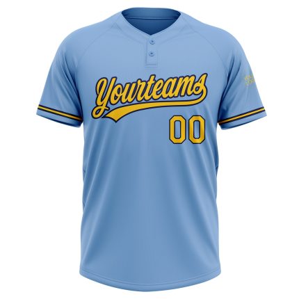 Custom Name and Number Light Blue Yellow-Navy Unisex Softball Jersey - Personalized Two-Button Design Personalized Light