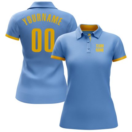 Custom Personalized Light Blue Yellow Golf Polo Shirt with Team Name and Number - Performance Fit Personalized Light Blue