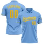 Custom Name and Number Light Blue Yellow Vapor Performance Golf Polo Shirt Personalized Team Apparel Personalized Light Blue