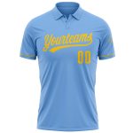 Custom Name and Number Light Blue Yellow Vapor Performance Golf Polo Shirt Personalized Team Apparel Personalized Light Blue