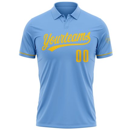 Custom Name and Number Light Blue Yellow Vapor Performance Golf Polo Shirt Personalized Team Apparel Personalized Light Blue