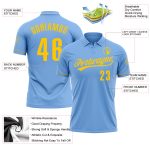 Custom Name and Number Light Blue Yellow Vapor Performance Golf Polo Shirt Personalized Team Apparel Personalized Light Blue
