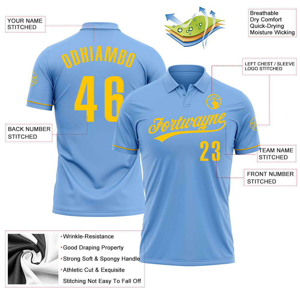 Personalized Light Blue Yellow Performance Vapor Golf Polo Shirt Team Custom Name and Number Custom Name and Number Light Blue Yellow Vapor Performance Golf Polo Shirt Personalized Team Apparel Personalized Light Blue - Image 3