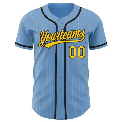 Custom Authentic Baseball Jersey - Light Blue Yellow Pinstripe with Personalized Name and Number Personalized Light Blue