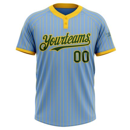 Custom Name and Number Light Blue Yellow Pinstripe Softball Jersey Unisex Two-Button Design Personalized Light Blue Yellow