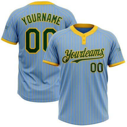 Custom Name and Number Light Blue Yellow Pinstripe Softball Jersey Unisex Two-Button Design Personalized Light Blue Yellow
