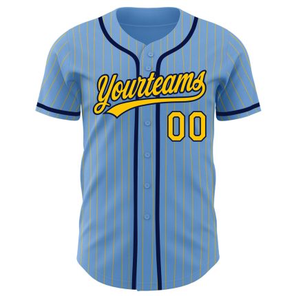 Custom Light Blue Yellow Pinstripe Navy Baseball Jersey with Personalized Name and Number, Authentic Team Apparel Personalized