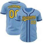Custom Light Blue Yellow Pinstripe Navy Baseball Jersey with Personalized Name and Number, Authentic Team Apparel Personalized