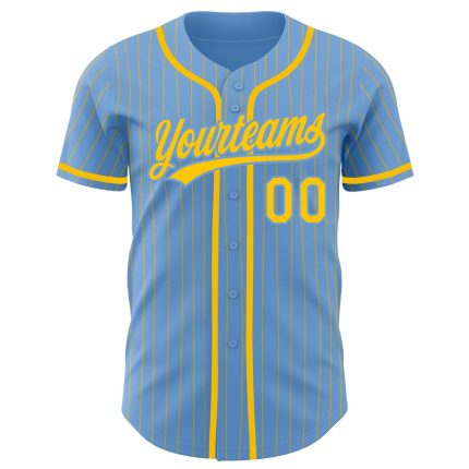 Custom Name and Number Authentic Baseball Jersey - Light Blue Yellow Pinstripe Team Jersey Personalized Light Blue Yellow
