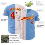Custom Name Number Authentic Baseball Jersey Light Blue Yellow-Red Pinstripe Fashion Team Style Personalized Light Blue Yellow-Red
