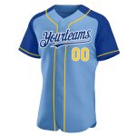 Custom Name and Number Baseball Jersey - Light Blue Yellow-Royal Authentic Raglan Sleeves Personalized Light Blue Yellow-Royal