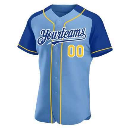 Custom Name and Number Baseball Jersey - Light Blue Yellow-Royal Authentic Raglan Sleeves Personalized Light Blue Yellow-Royal